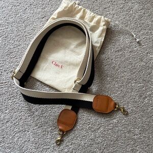 Clare V Black and Cream Bag Strap with Brown Accents